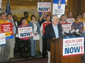 Union officials and politicians gather for the launch of Health Care for America Now in Wisconsin