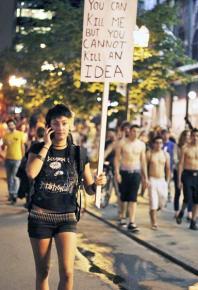 Québec student protesters march outside the Montreal Grand Prix